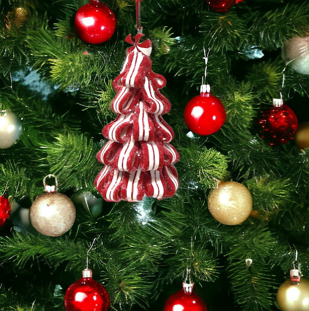 Wide Peppermint Ribbon Candy Striped Tree Ornament