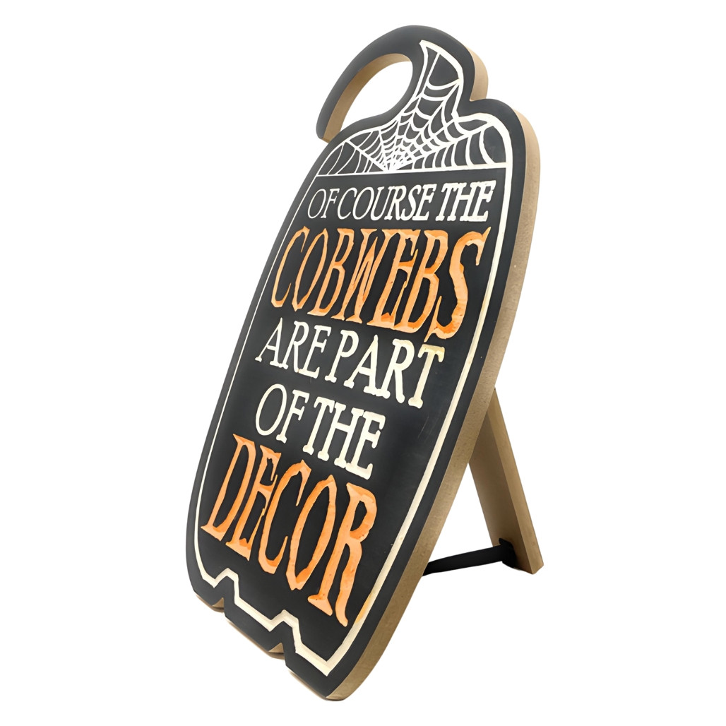 Cobwebs Engraved Wood Easel Sign