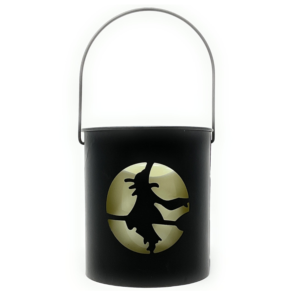 Witch Silhouette LED Candle Metal Bucket
