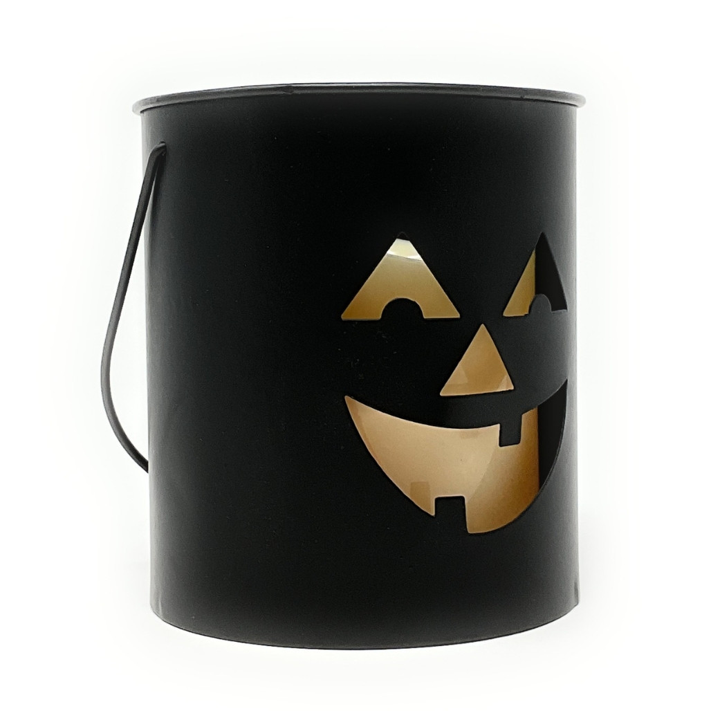 Jack O Lantern Silhouette LED Candle Metal Bucket