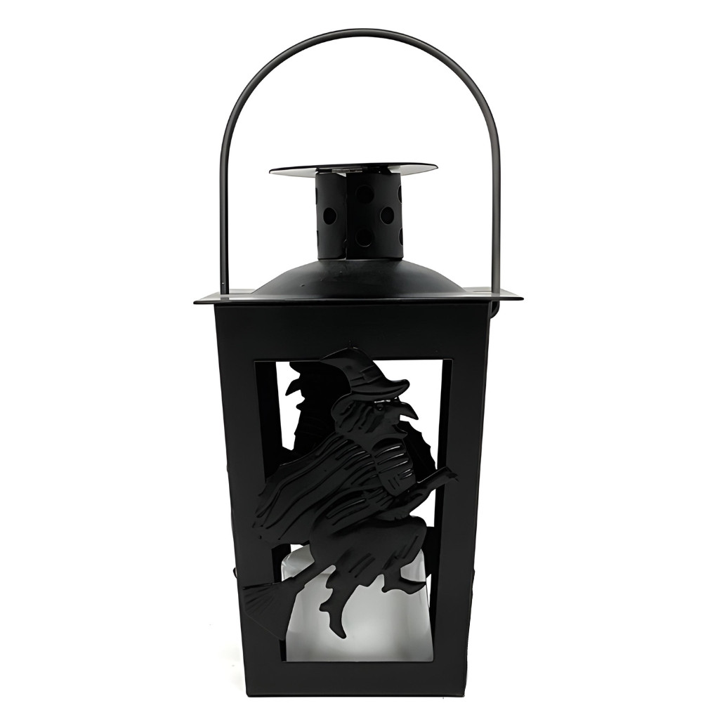 Witch Silhouette Metal Lantern With Timer Tea Light