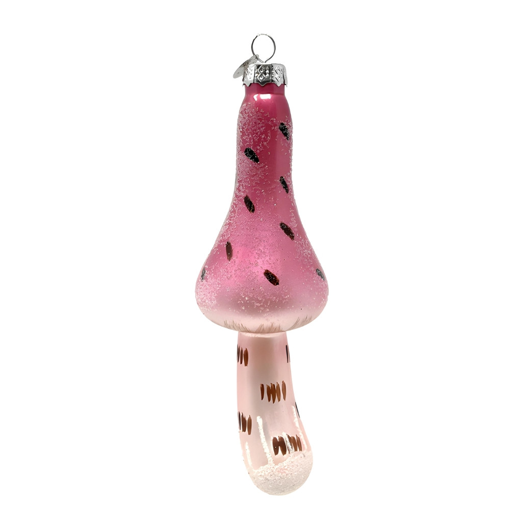 Whimsical Red Blown Glass Mushroom Ornament