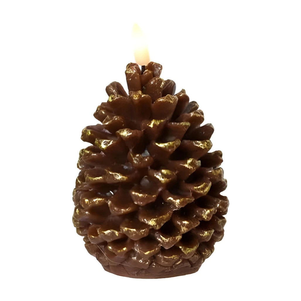 5" Wax Pinecone LED Candle, Warm White Flame, Timer