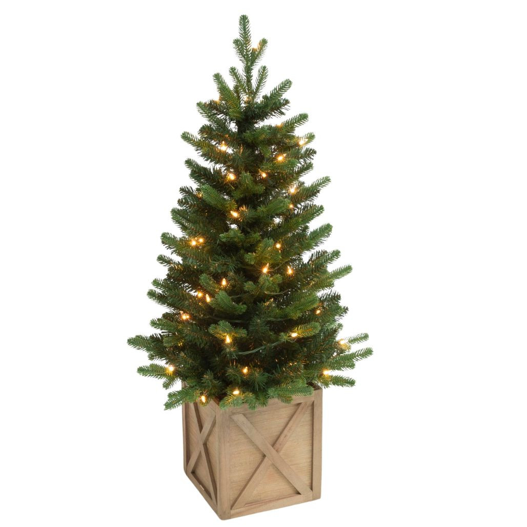 40" Pre-Lit Holiday Tree with Wooden Box Base