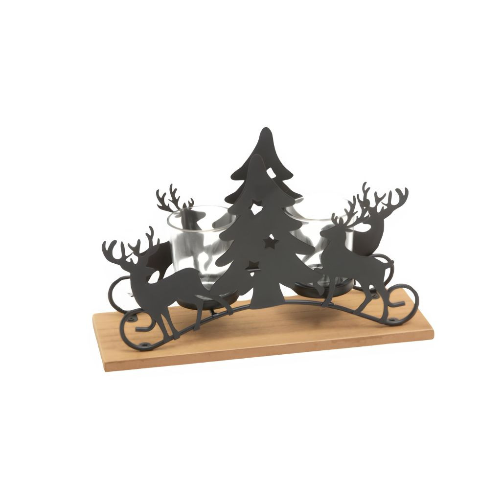 10" Wooden Sleigh Tealight Candle Holder with Glass Votives