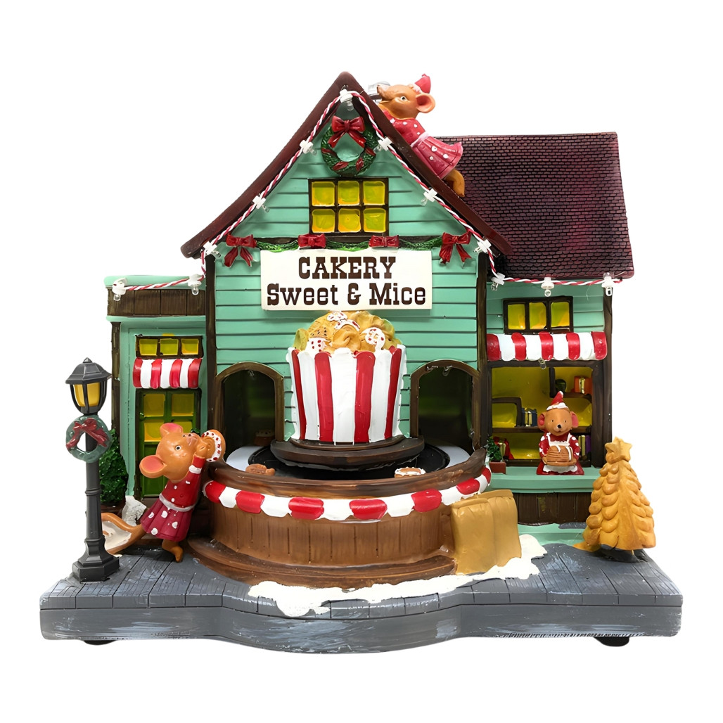 Lumineo Animated Mouse Bakery Building - 10” with Sweets Rotation