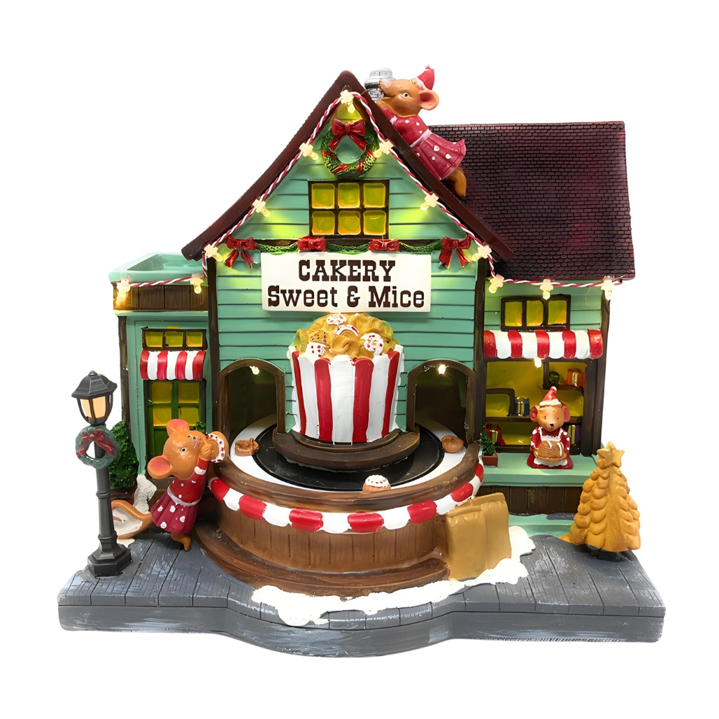 Lumineo Animated Mouse Bakery Building - 10” with Sweets Rotation
