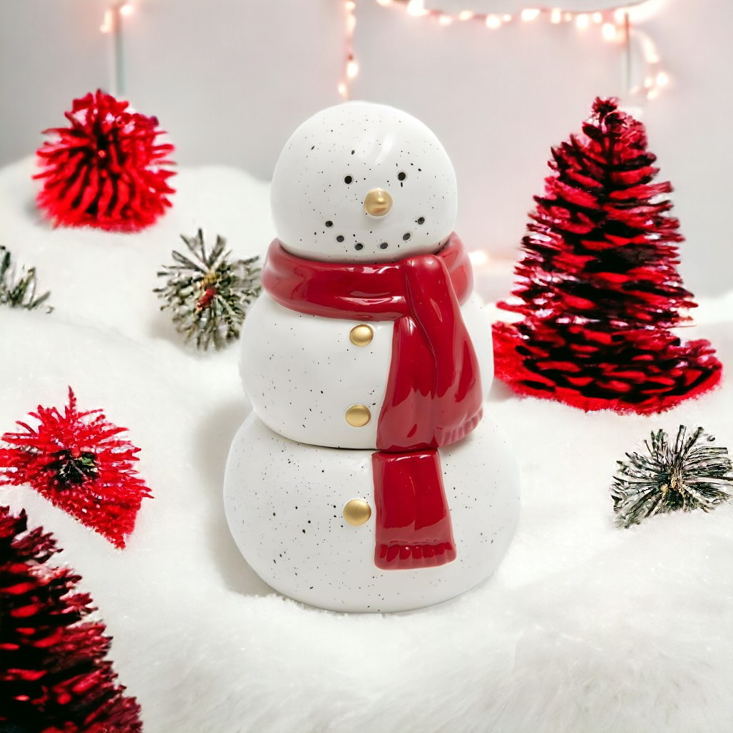 8" Festive Ceramic Snowman Wax Jar with Scarf