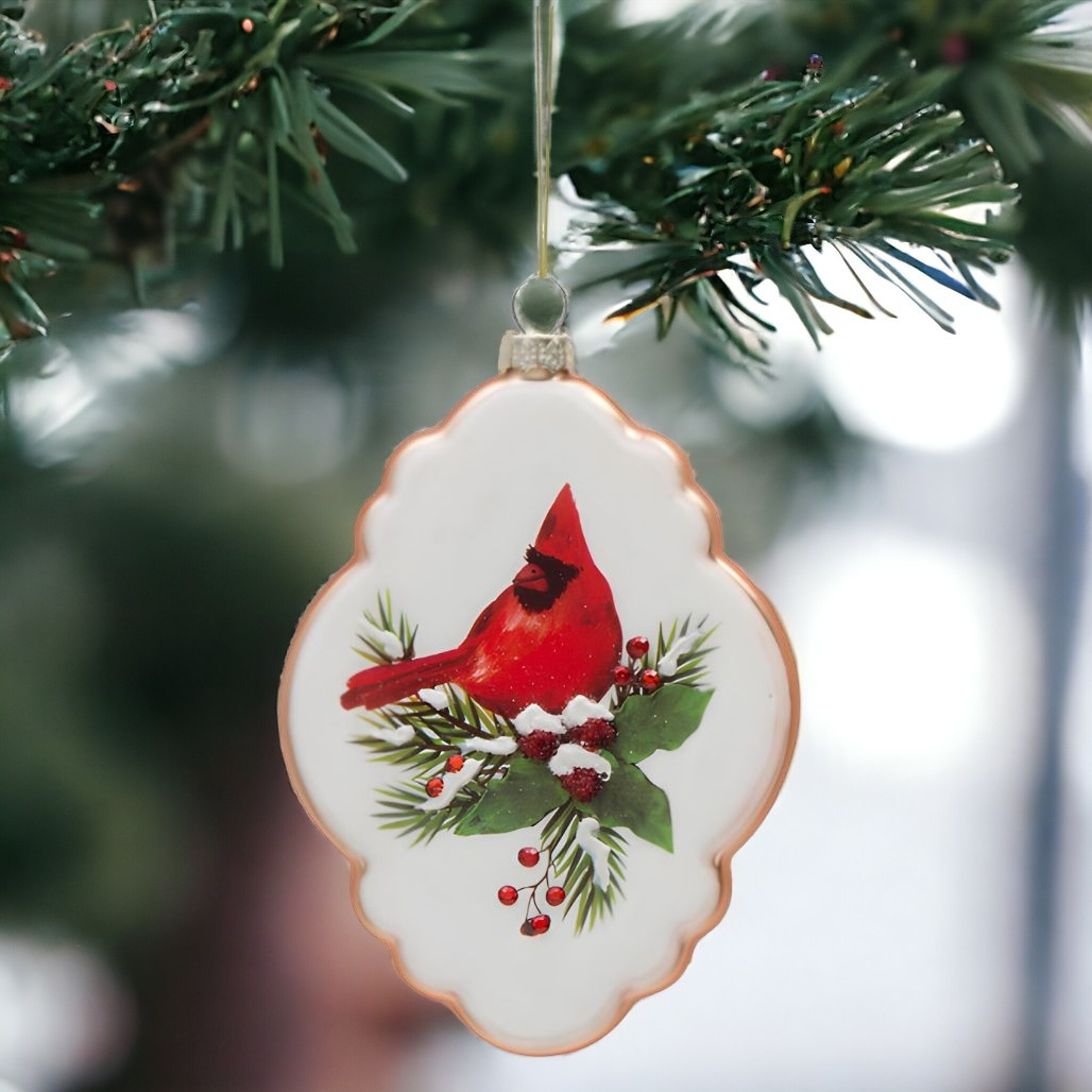 Glass Cardinal Oval Ornament - Festive Decor