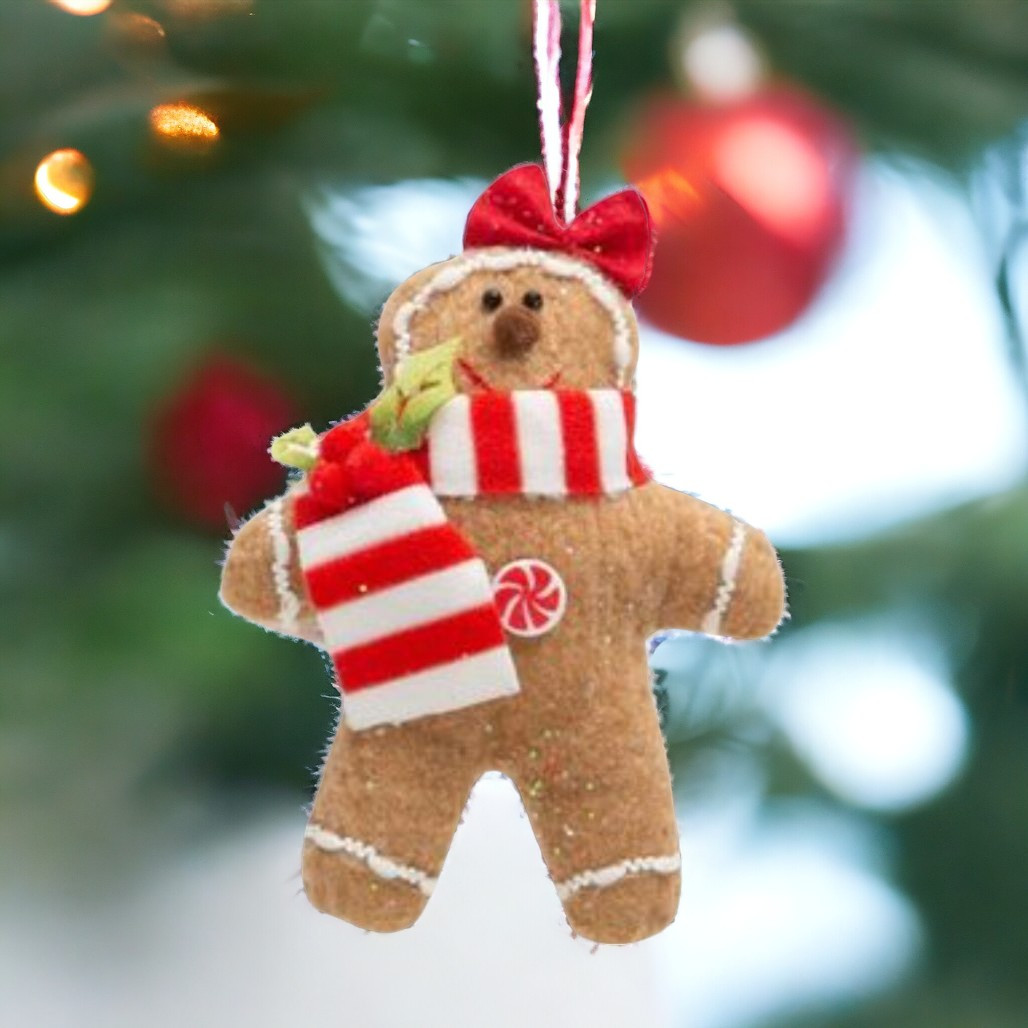 Holiday Gingerbread Girl Ornament with Festive Bow