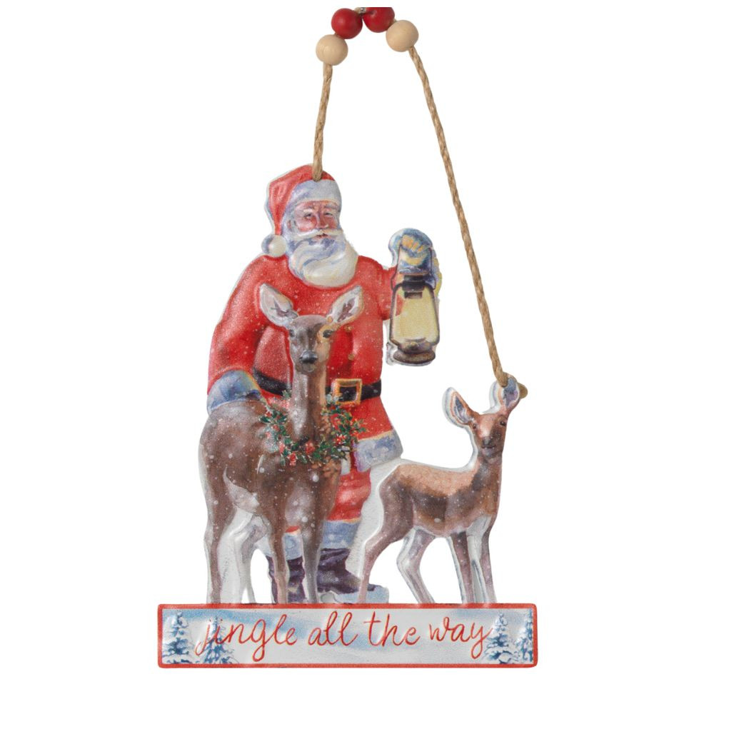 Metal Santa Claus with Deer Ornament
