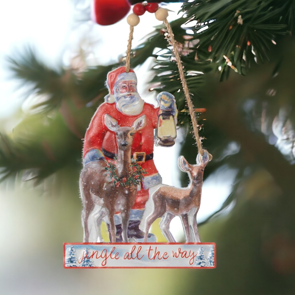 Metal Santa Claus with Deer Ornament