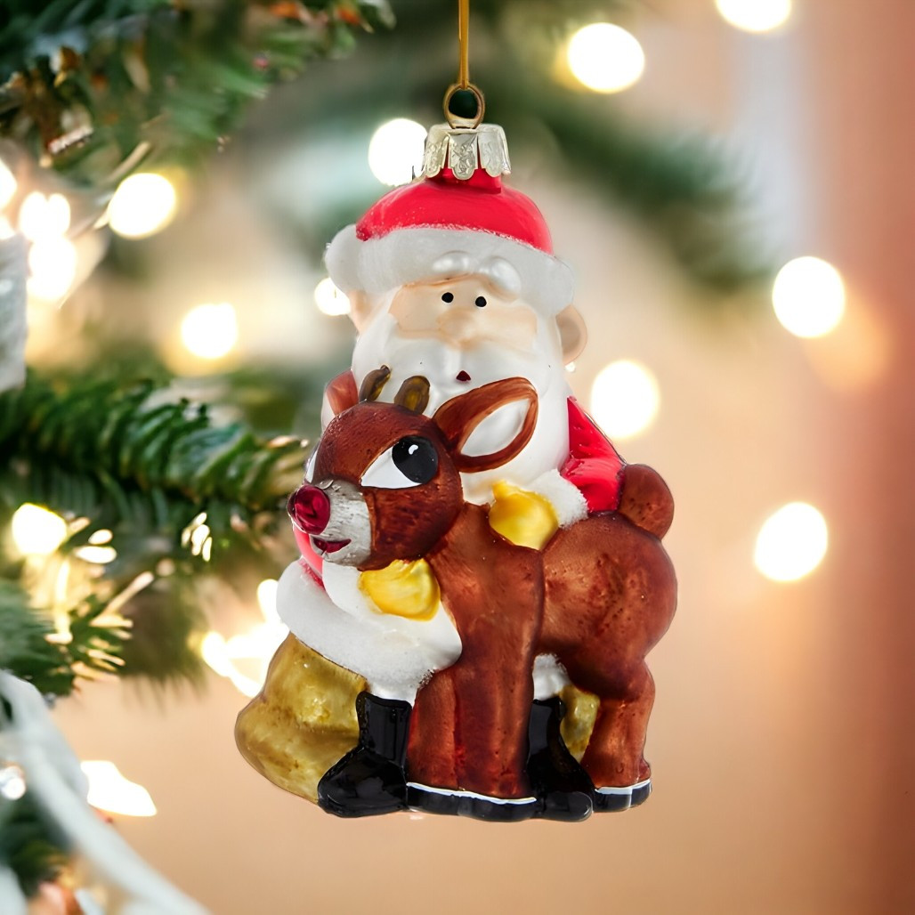 Santa & Rudolph Glass Ornament, 5