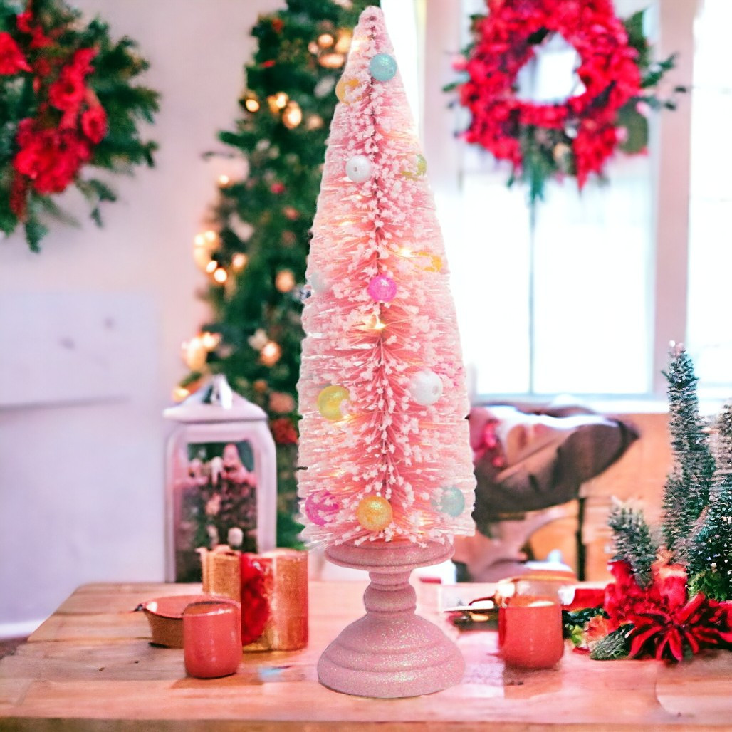 15.5 Inch Pink Lit Holiday Tree Decor B/O