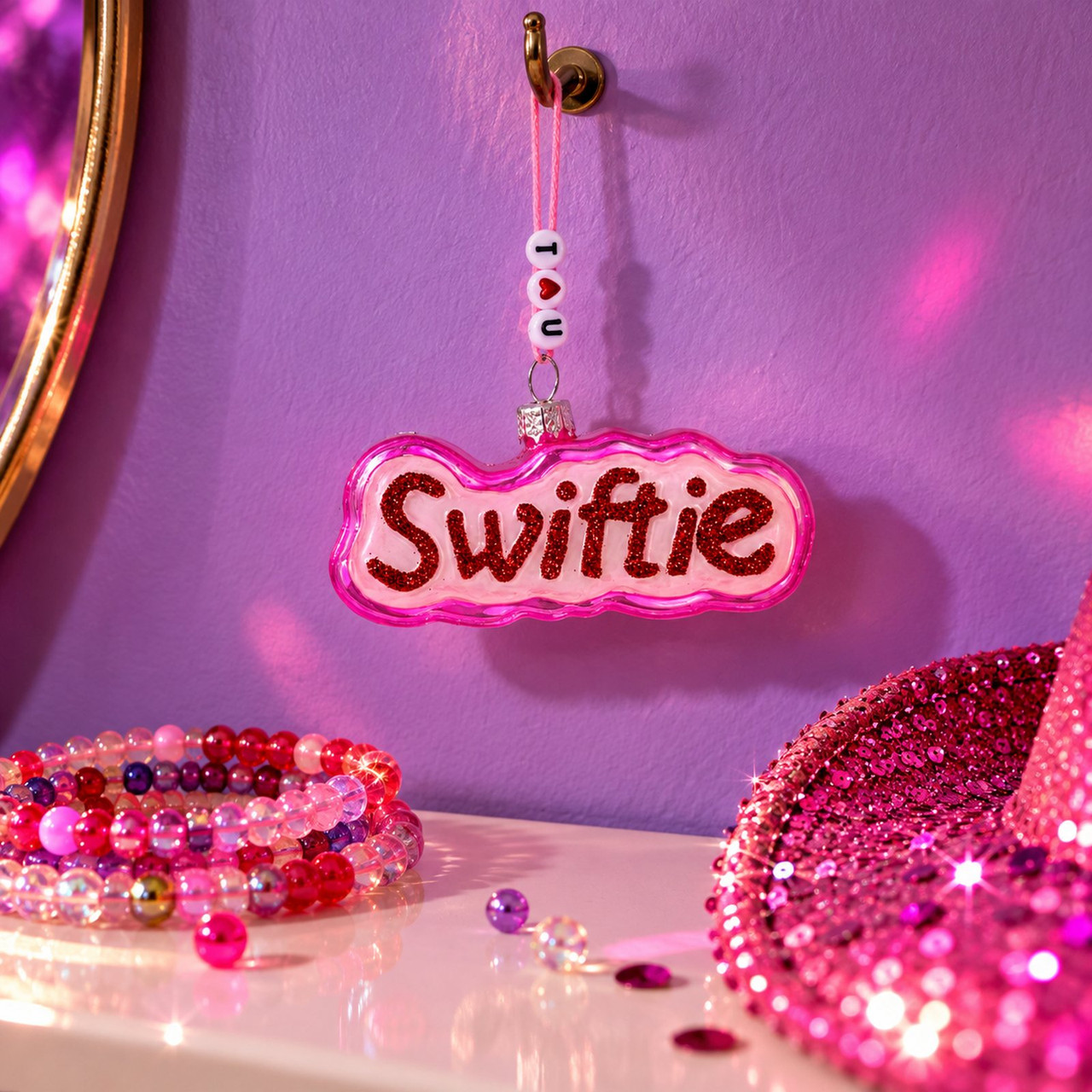 Swiftie Pink Glitter Ornament