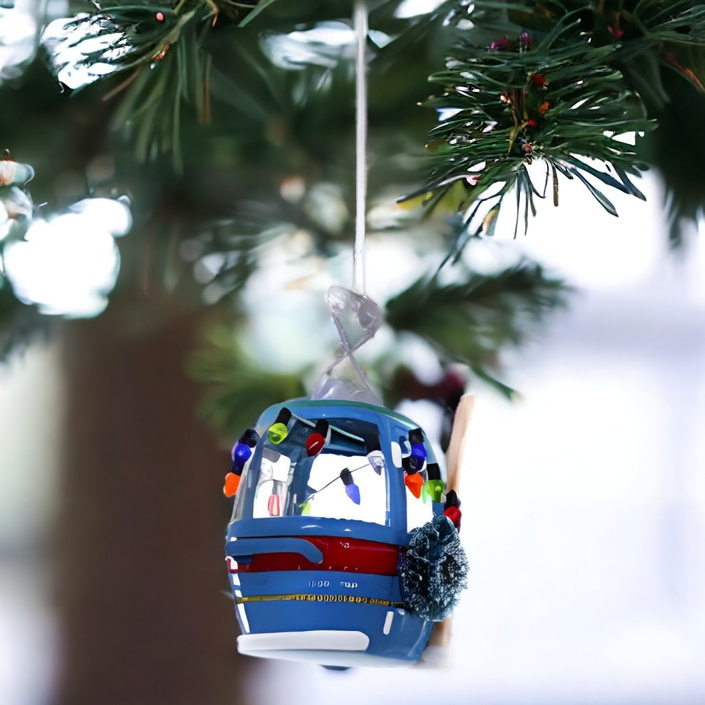 Festive Blue Ski Slope Gondola Ornament