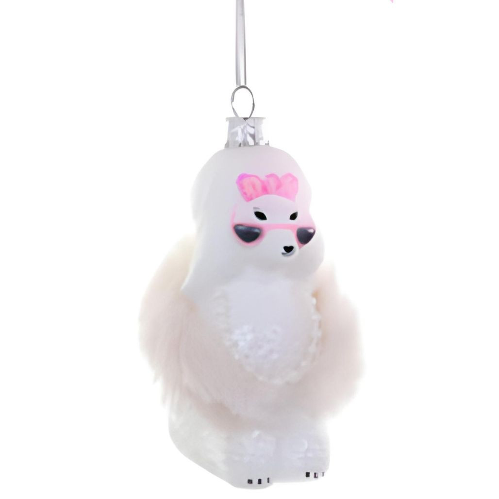 White Glam Poodle Christmas Ornament
