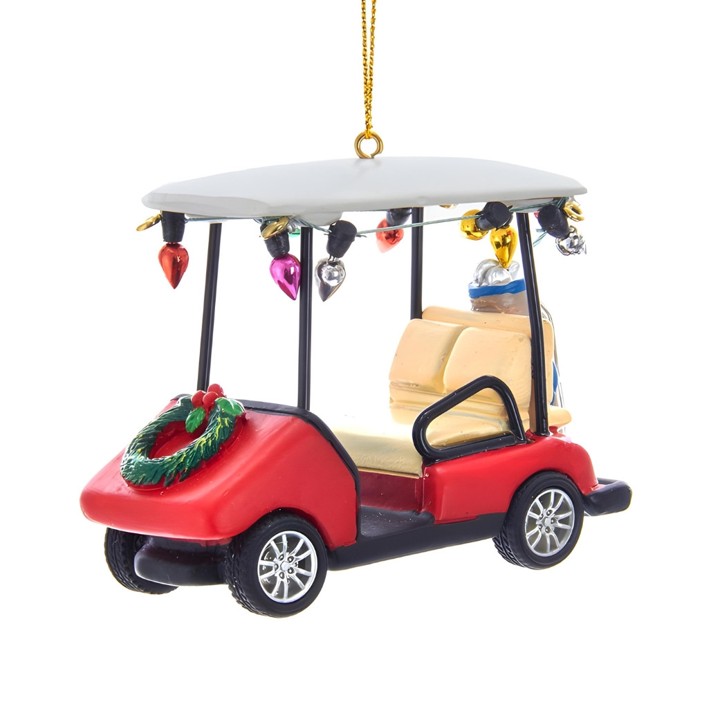 Festive Golf Cart with Wreath Ornament