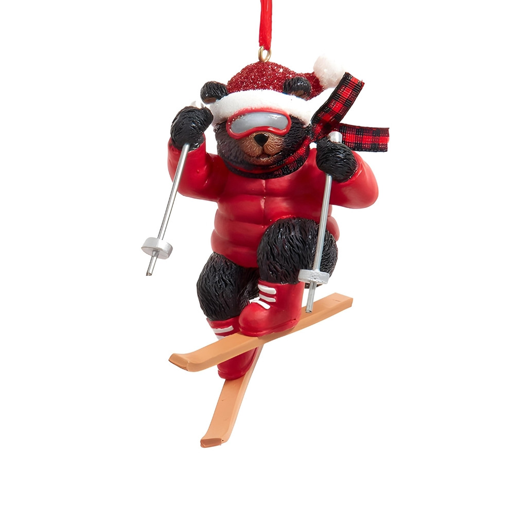 Santa Hat Skiing Bear Ornament