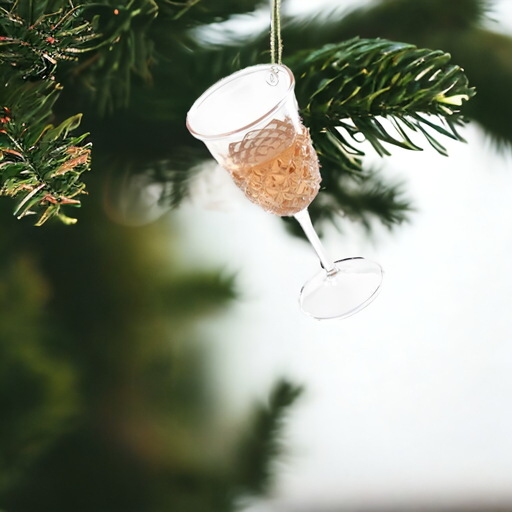 Rose Wine Glass Christmas Ornament