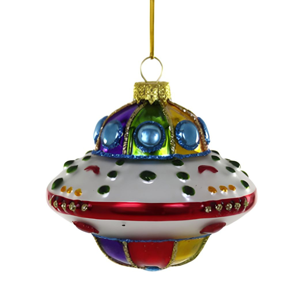 Colorful UFO Ornament with Glitter Accents