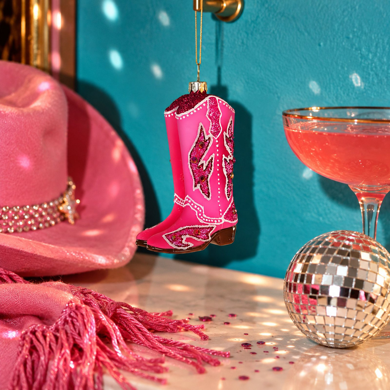 Pink Cowgirl Boot Ornament