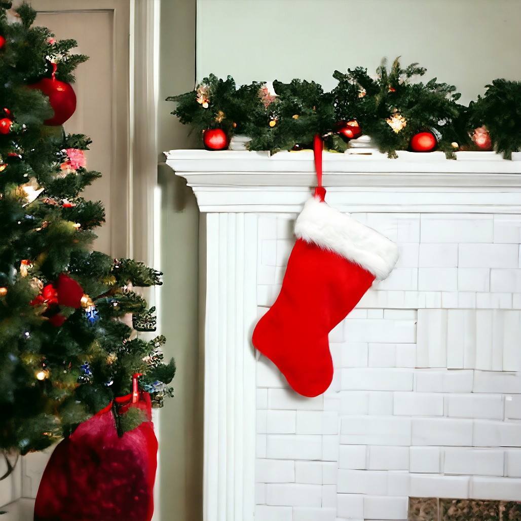 20" Classic Red And Faux Fur Stocking