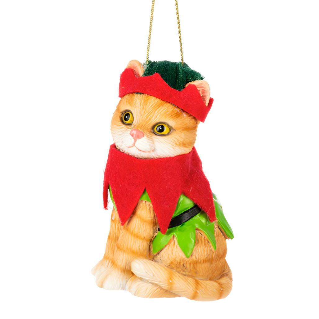 Navidad Cat with Elf Hat Ornament