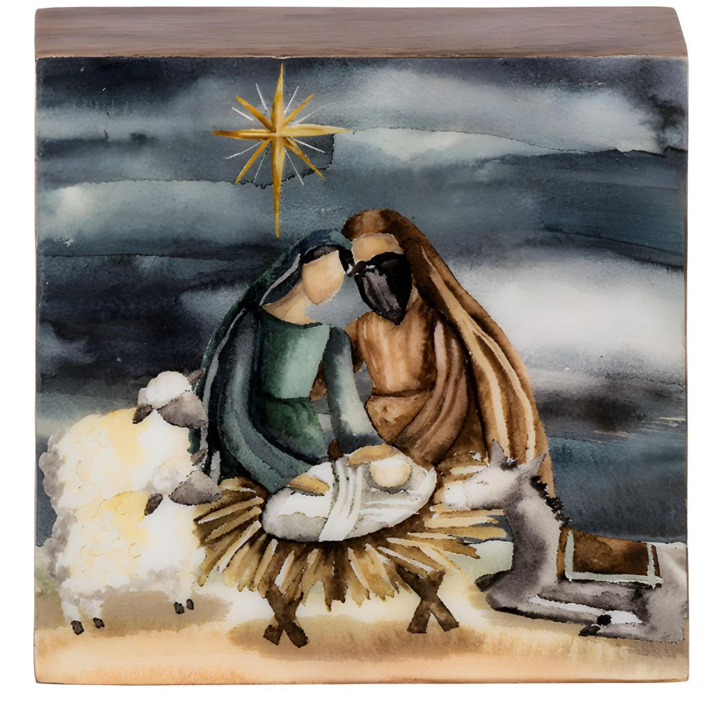 Nativity Scene with Animals Decorative Block