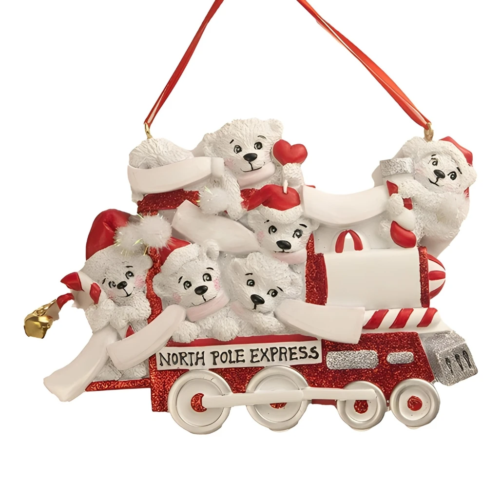 Personalized North Pole Express Polar Bear Family of 6 Ornament