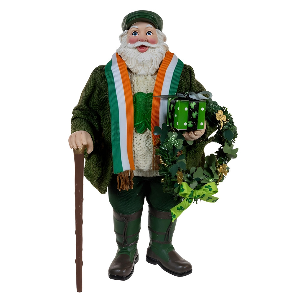 Fabriche Musical Irish Santa With Wreath Figurine