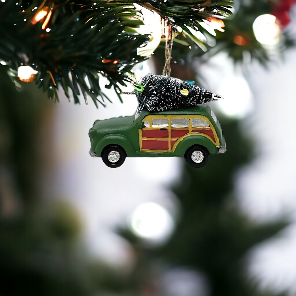 Green Car with Tree Ornament