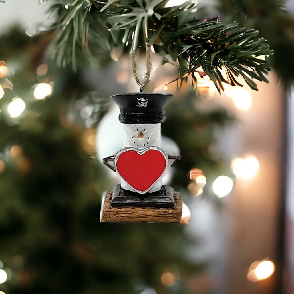 Smores Military Snowman Ornament with Heart