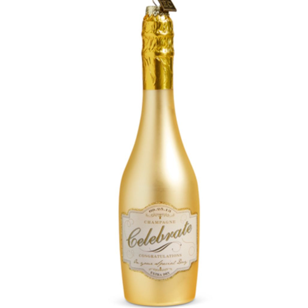 8.5 Inch Congratulations Gold Champagne Bottle Ornament