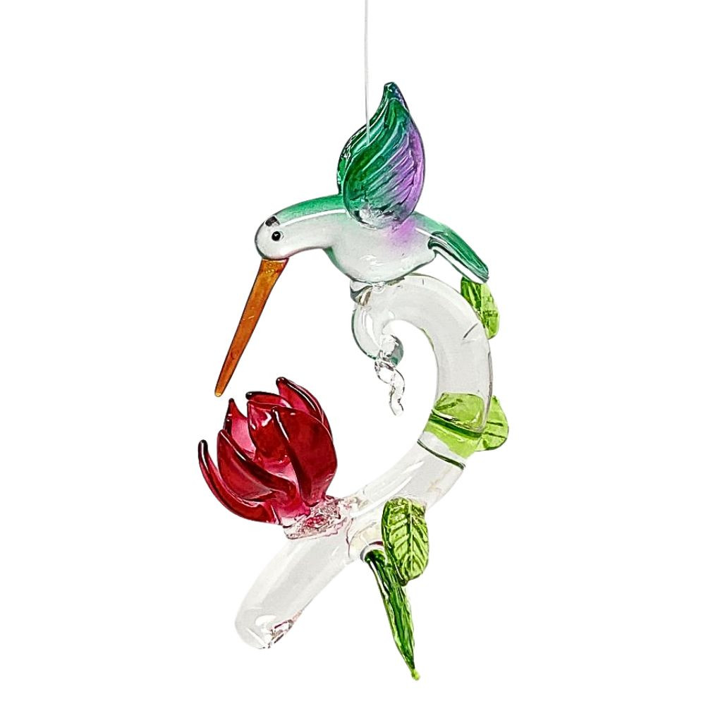 Hummingbird with Red Flower Ornament