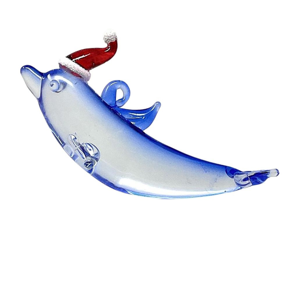 Santa Hat Dolphin with Tail Down Ornament