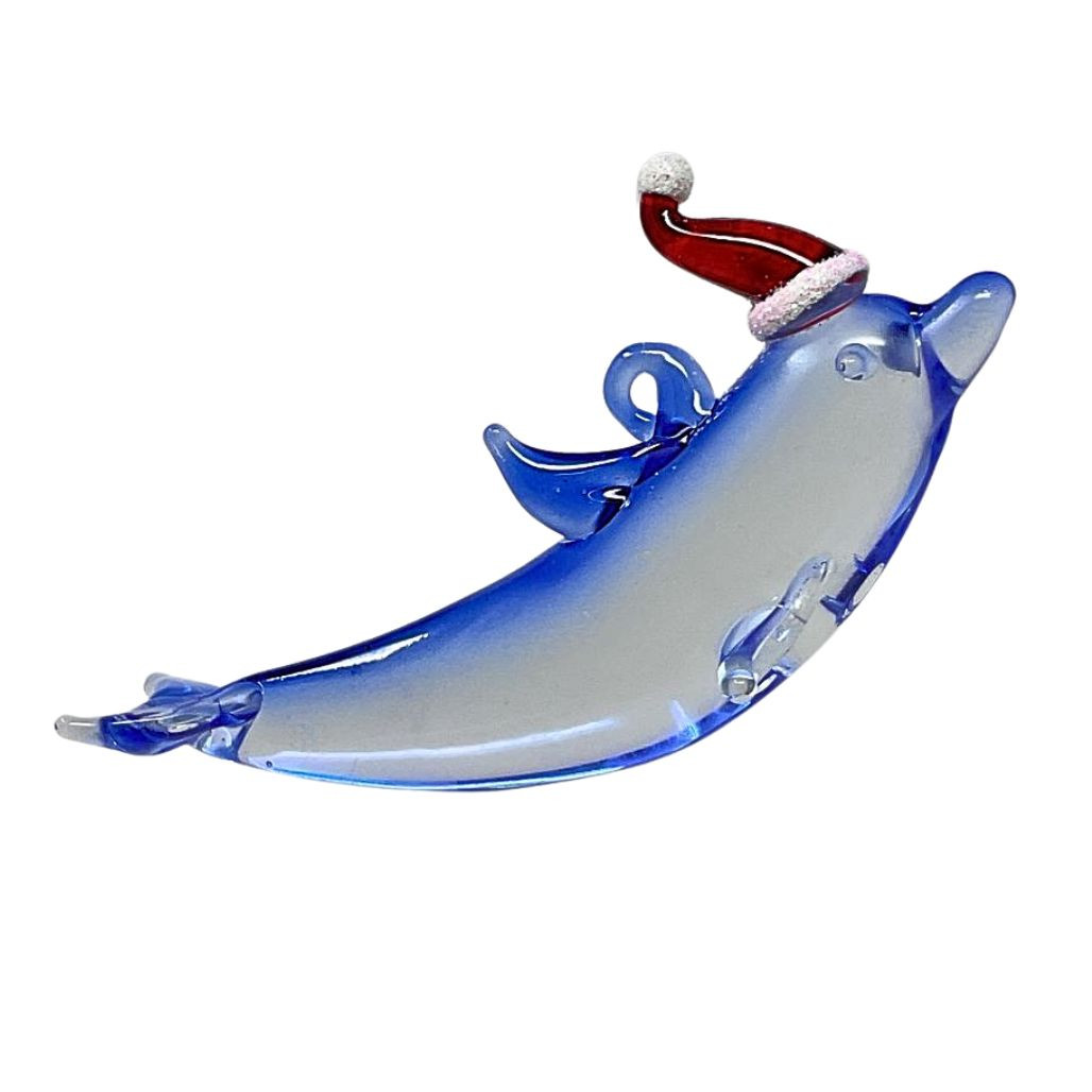 Santa Hat Dolphin with Tail Down Ornament