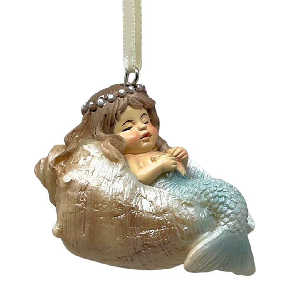 Sleepy Mermaid in Conch Shell Ornament