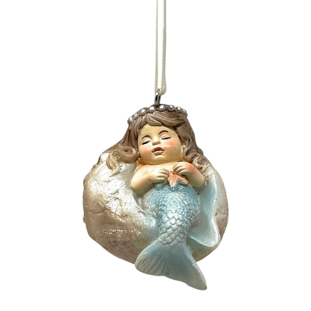 Sleepy Mermaid in Conch Shell Ornament