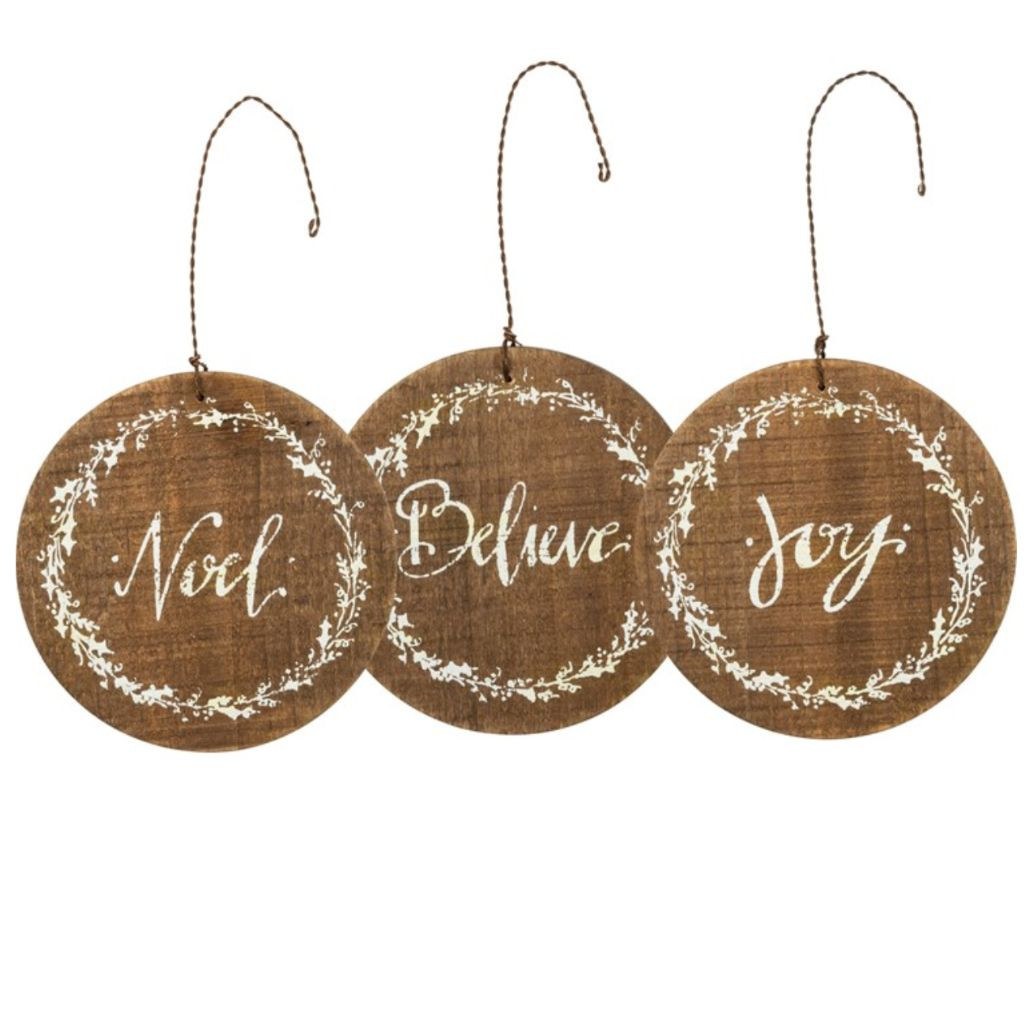 Barn Noel Believe Joy Set of 3 Ornaments