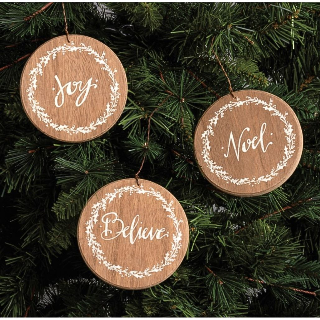 Barn Noel Believe Joy Set of 3 Ornaments