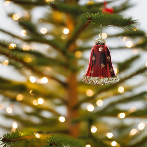 Shiny Dark Red Glittered Bell Ornament