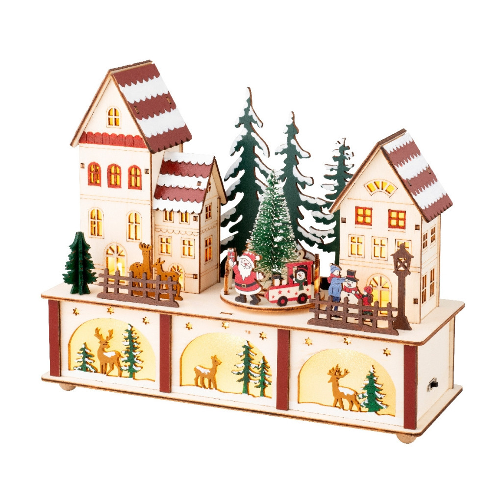 LED Wood Village With Santa Scene