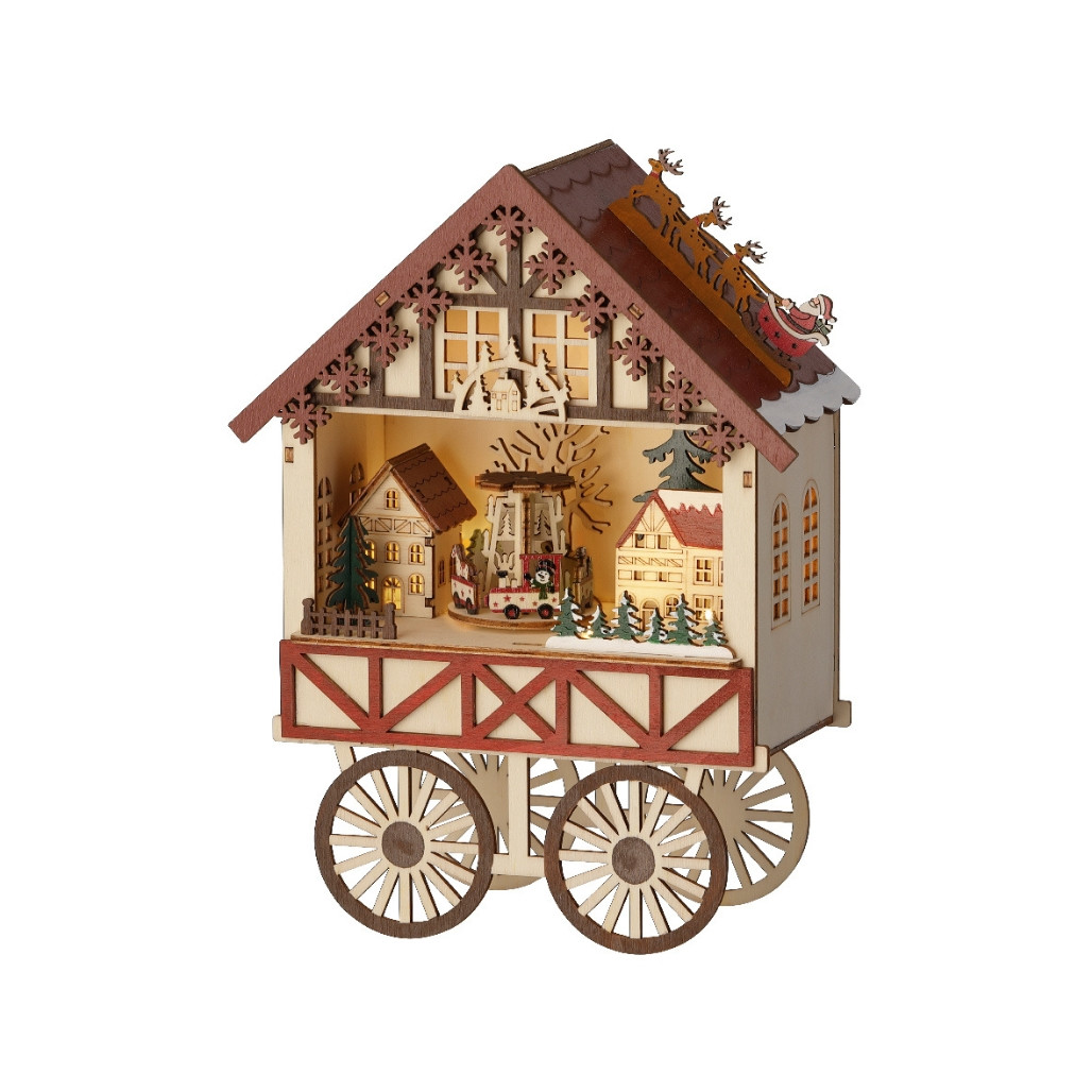 LED Wood Vendor Cart Scene With Music And Motion