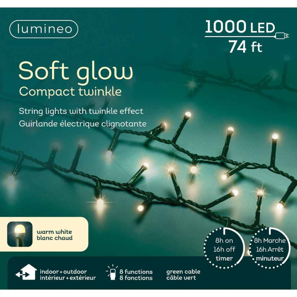 Lumineo 1,000 LED Warm White Soft Glow Compact Twinkle Lights