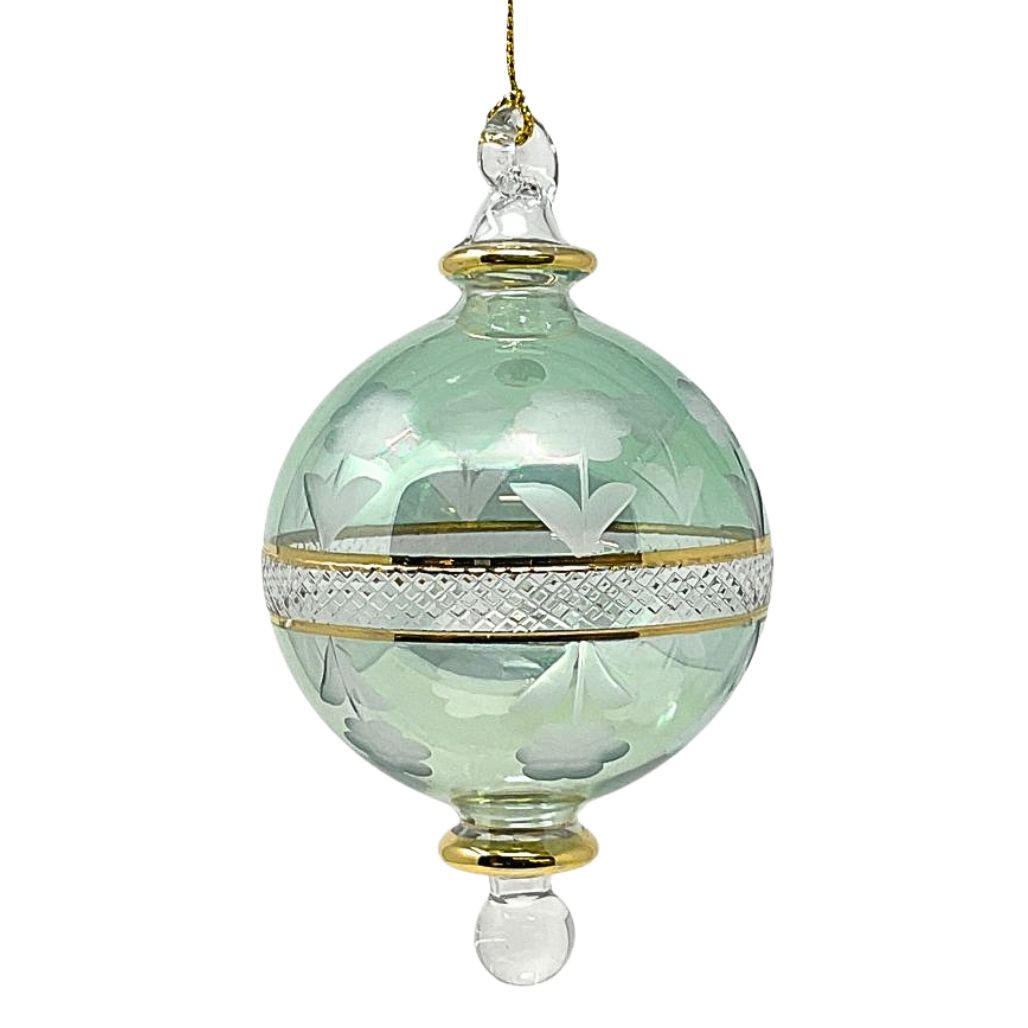 Small Green Floral Etched Ball Ornament
