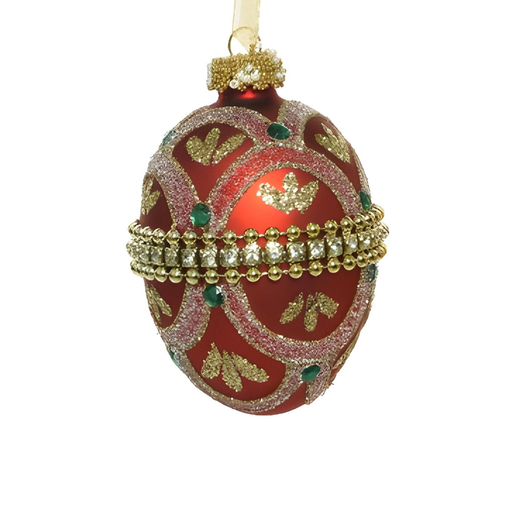 Red Beaded Glass Egg Ornament