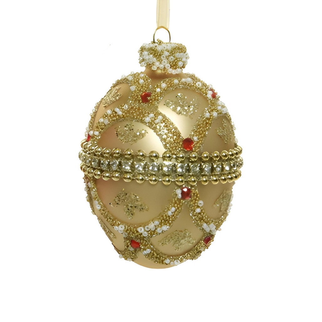 Gold Beaded Glass Egg Ornament