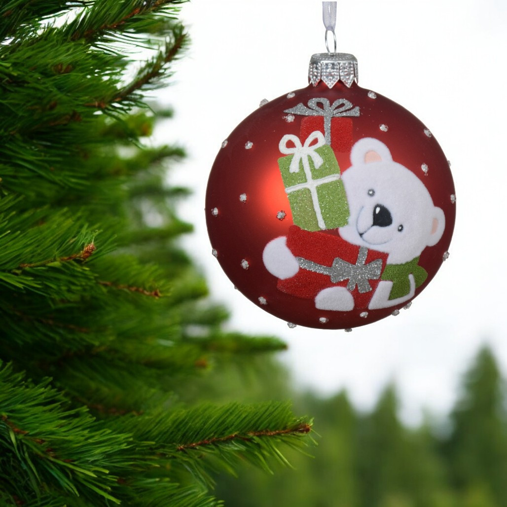 Red Glass Polar Bear Ornament