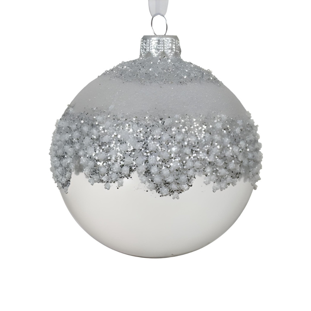 Glass Ball with Silver Glittered Cluster Ornament